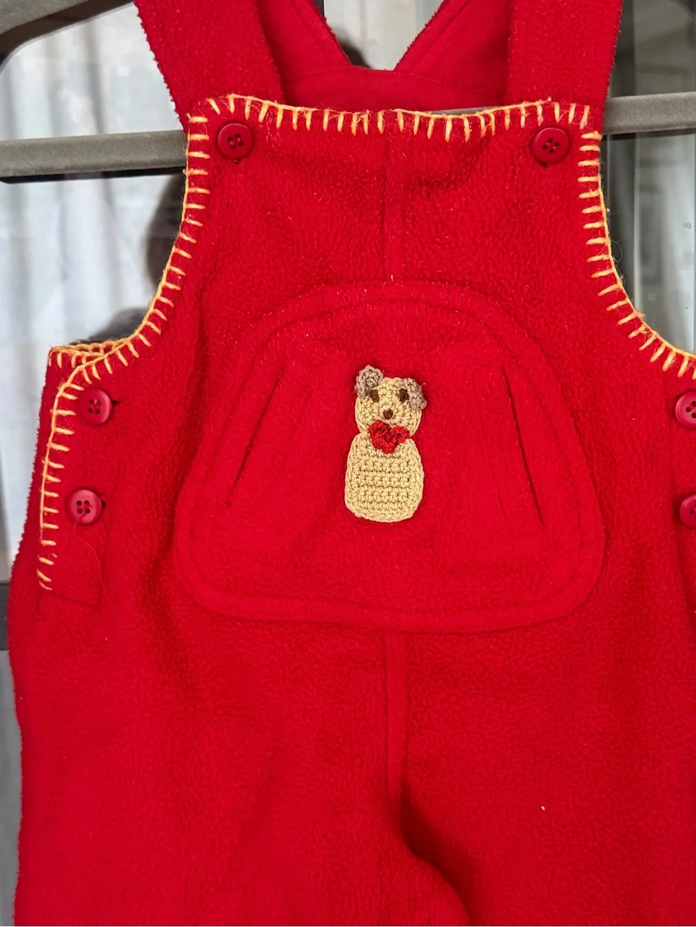 Vintage fleece overalls teddy bear baby embroidered crochet girl boy romper